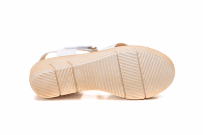 Sandalias Mujer Piel Blanco Plata Velcro Cuña Gel - 3