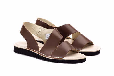 Sandalias Mujer Piel Marrón Elástico - 5