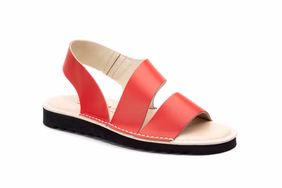 Sandalias Mujer Piel Rojo Elasticos - 2