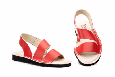 Sandalias Mujer Piel Rojo Elasticos