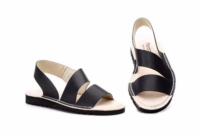 Sandalias Mujer Piel Negro Elasticos