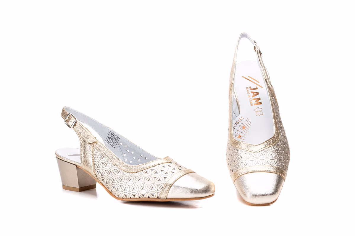 Zapatos Mujer Piel Platino Picado