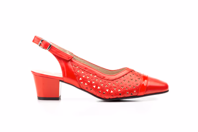 Zapatos Mujer Piel Picado Rojo Tacón - 3