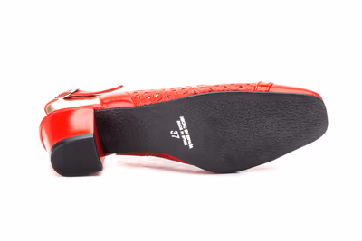 Zapatos Mujer Piel Picado Rojo Tacón - 4