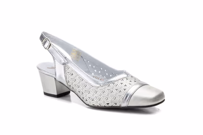 Zapatos Mujer Piel Picado Plata Tacón - 2