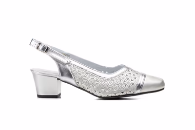 Zapatos Mujer Piel Picado Plata Tacón - 3