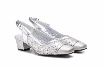 Zapatos Mujer Piel Picado Plata Tacón - 5