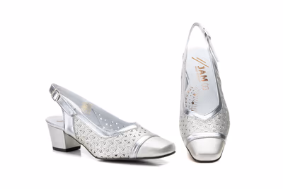 Zapatos Mujer Piel Picado Plata Tacón