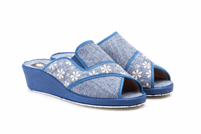 Zapatillas Mujer Azul Cuña Elasticos - 5