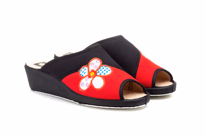 Zapatillas Mujer Negro Rojo Cuña - 5