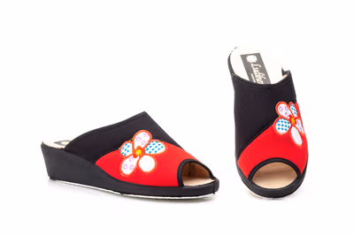 Zapatillas Mujer Negro Rojo Cuña