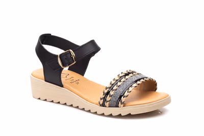 Sandalias Mujer Piel Negro Hebilla - 2