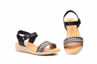 Sandalias Mujer Piel Negro Hebilla