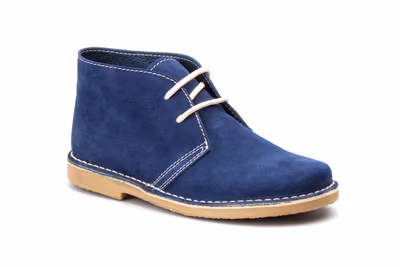 Botín Mujer Piel Serraje Azul Cordones - 2