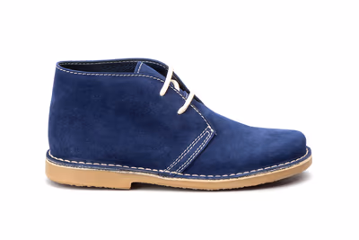 Botín Mujer Piel Serraje Azul Cordones - 3