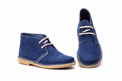 Botín Mujer Piel Serraje Azul Cordones