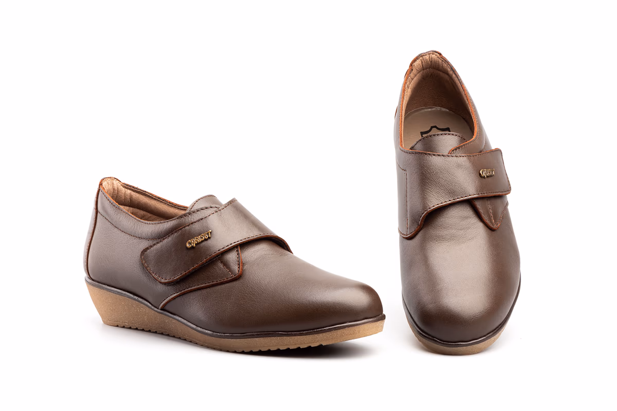 Zapatos Mujer Piel Marrón Velcro