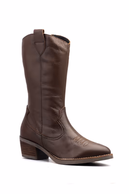 Botas Camperas Mujer Piel Napa Marrón Tacón Cubano - 2