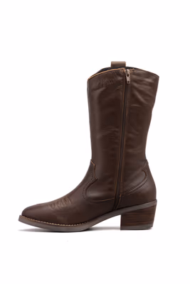 Botas Camperas Mujer Piel Napa Marrón Tacón Cubano - 4