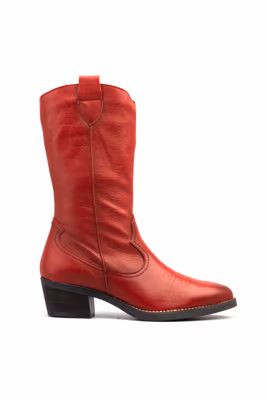 Botas Camperas Mujer Piel Napa Rojo Tacón Cubano - 3