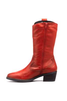 Botas Camperas Mujer Piel Napa Rojo Tacón Cubano - 4