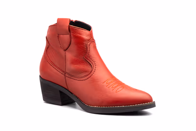 Botín Campero Mujer Piel Rojo Tacón Cubano - 2