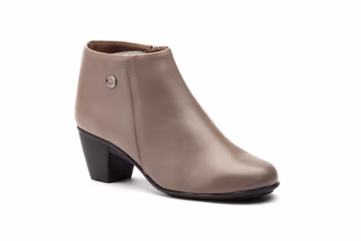 Botines Mujer Piel Gris Taupe Tacón Cremallera - 2