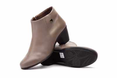 Botines Mujer Piel Gris Taupe Tacón Cremallera - 7