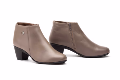 Botines Mujer Piel Gris Taupe Tacón Cremallera