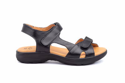 Sandalias Mujer Piel Negro Velcro - 3