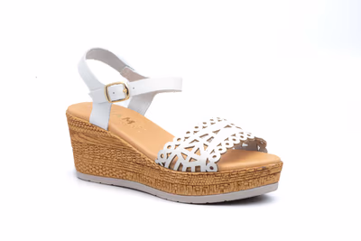 Sandalias Mujer Piel Láser Blanco Cuña Yute - 2