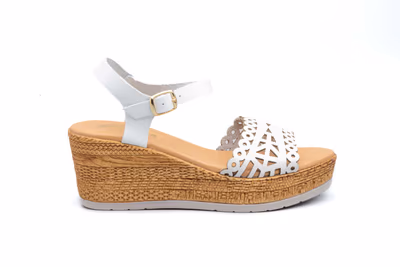 Sandalias Mujer Piel Láser Blanco Cuña Yute - 3