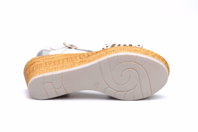 Sandalias Mujer Piel Láser Blanco Cuña Yute - 4