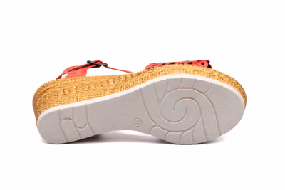 Sandalias Mujer Piel Láser Rojo Cuña Yute - 4