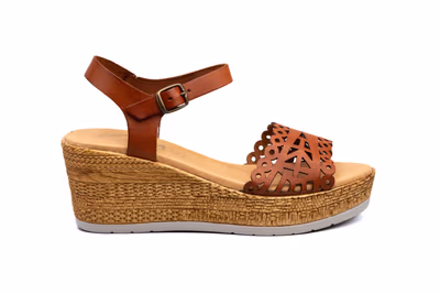 Sandalias Mujer Piel Láser Cuero Cuña Yute - 3