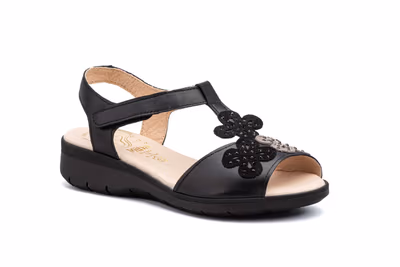 Sandalias Mujer Piel Negro Cuña - 2