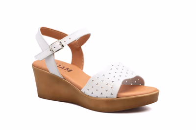 Sandalias Mujer Piel Blanco Cuña - 2