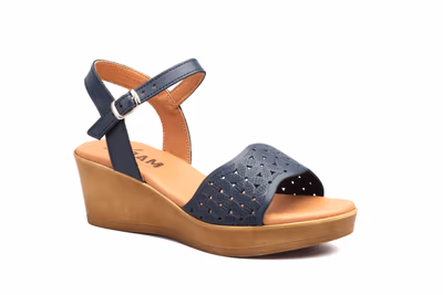 Sandalias Mujer Piel Marino Cuña - 2