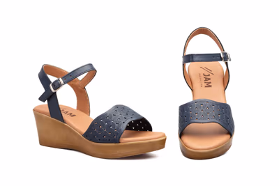 Sandalias Mujer Piel Marino Cuña