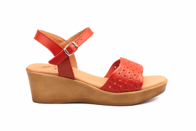 Sandalias Mujer Piel Rojo Cuña - 3