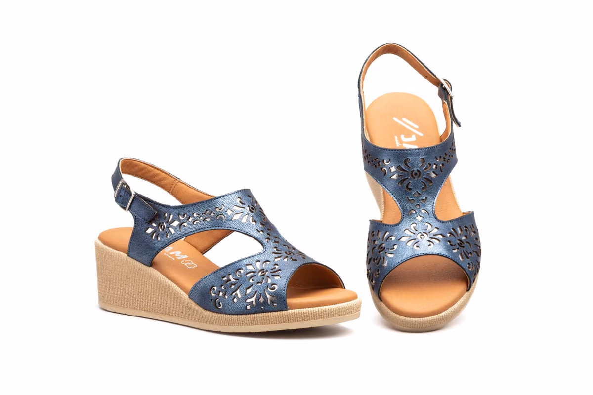 Sandalias Mujer Piel Marino Cuña Gel