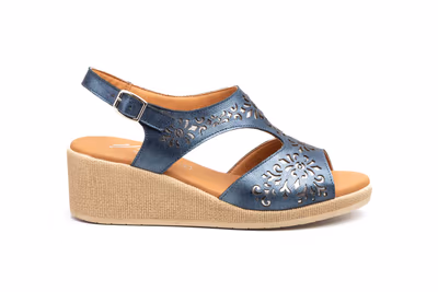 Sandalias Mujer Piel Marino Cuña Gel - 3