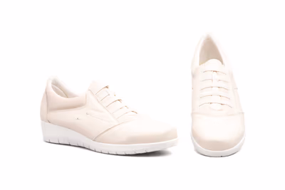 Zapatos Mujer Piel Marfil Elásticos