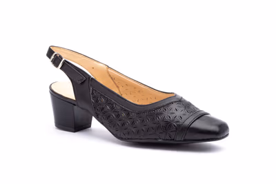 Zapatos Mujer Piel Picado Negro Tacón - 2