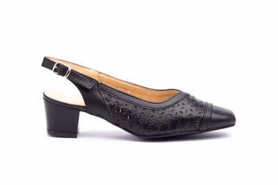 Zapatos Mujer Piel Picado Negro Tacón - 3