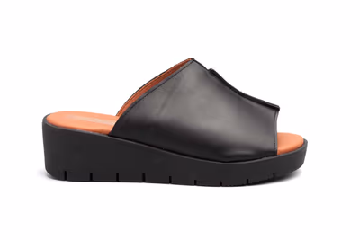 Zuecos Sandalias Mujer PIel Negro Cuña - 3