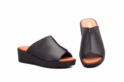 Zuecos Sandalias Mujer PIel Negro Cuña
