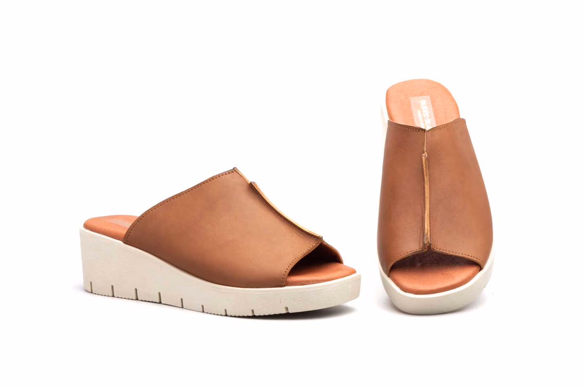 Zuecos Sandalias Mujer Piel Cuero Cuña