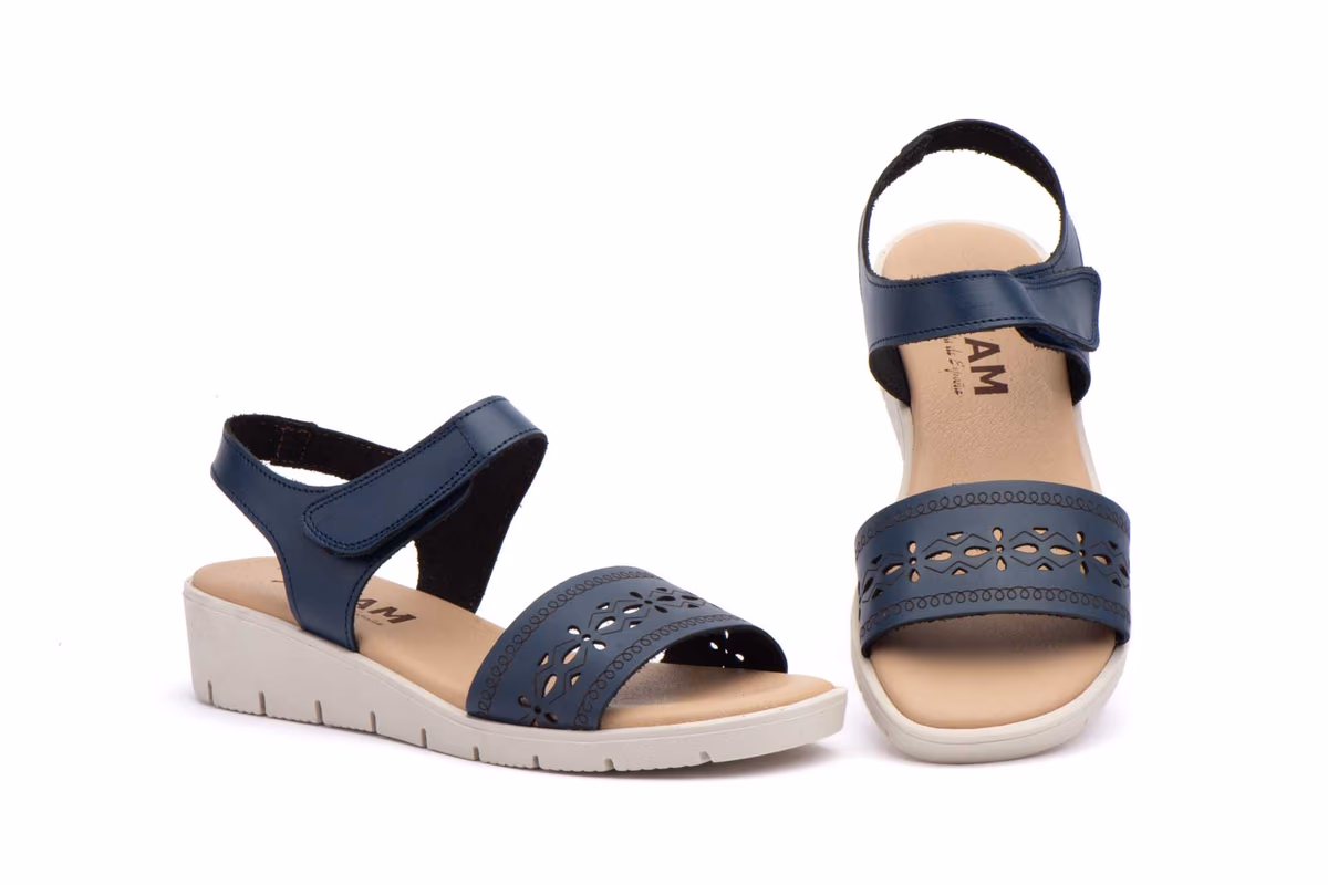 Sandalias Mujer Piel Marino Láser Velcro
