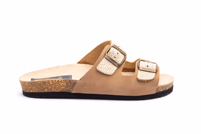 Sandalias Bio Mujer Piel Marrón Oro Hebillas - 3